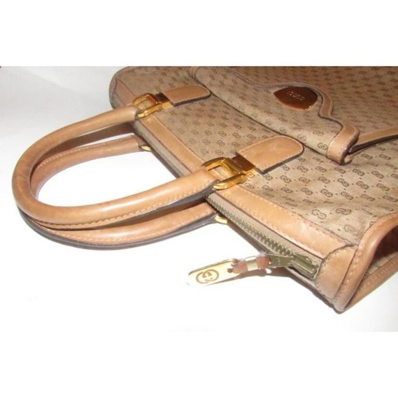 Gucci Vintage Brown Handle Bag Bamboo Buckle Top XL With Front Pocket - Picture 11 of 12